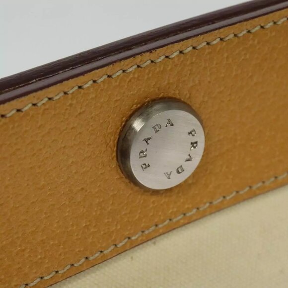 PRADA 2way Hand Bag Canvas Leather Beige Silver Auth - Picture 6 of 16
